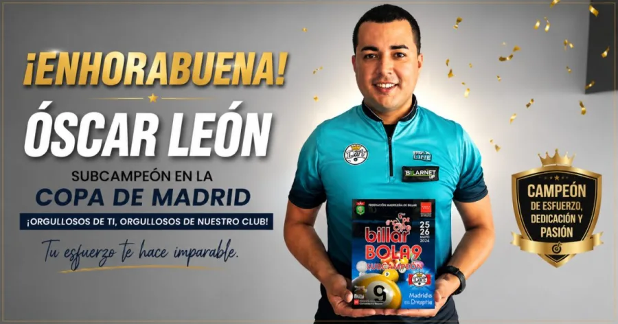 🏆🎯 Nuestra más sincera enhorabuena a Óscar León por su magnífico subcampeonato en la Copa de Madrid.